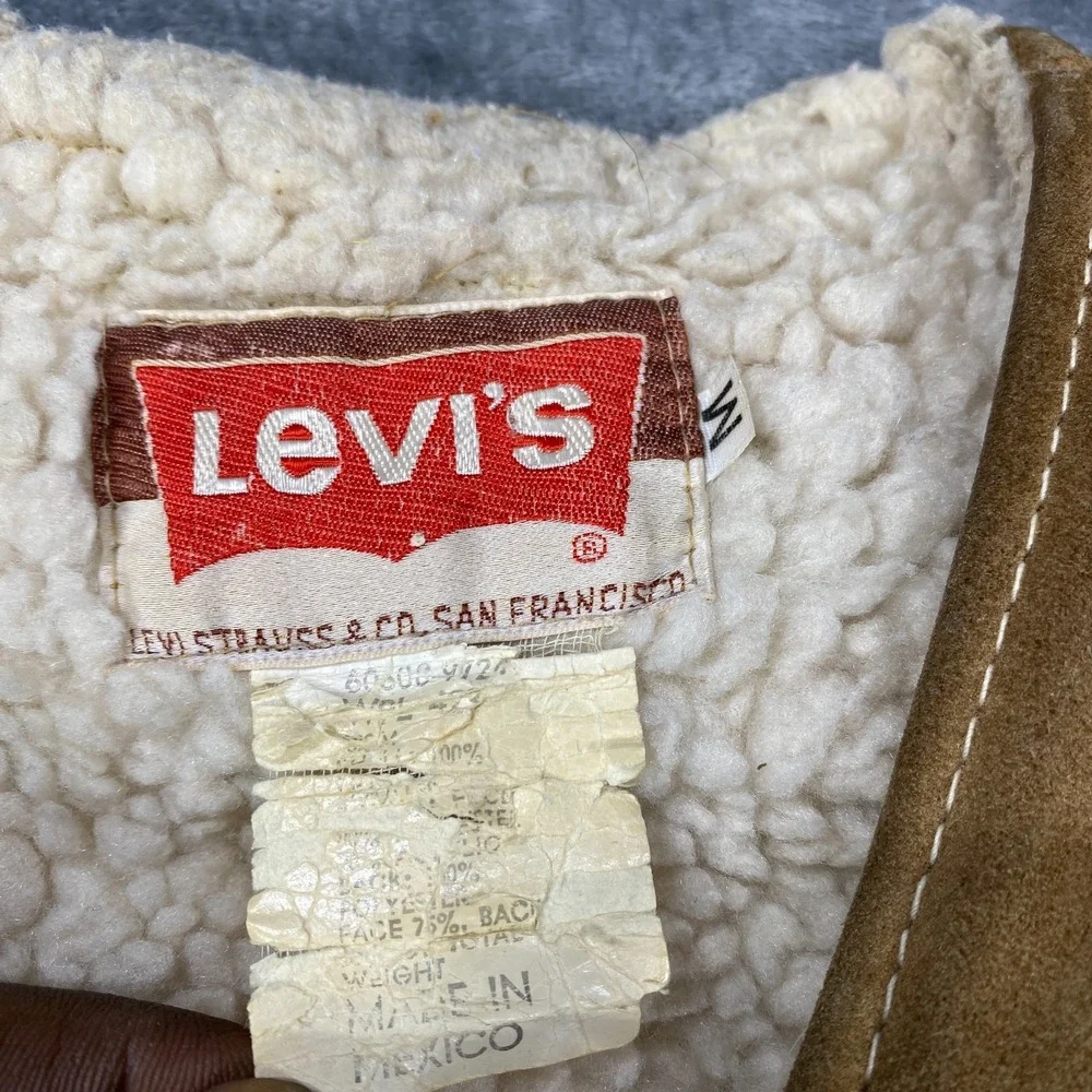 Vintage Levis Suede Leather Sherpa Lined Vest Men Large Western Orange Tab *Flaw